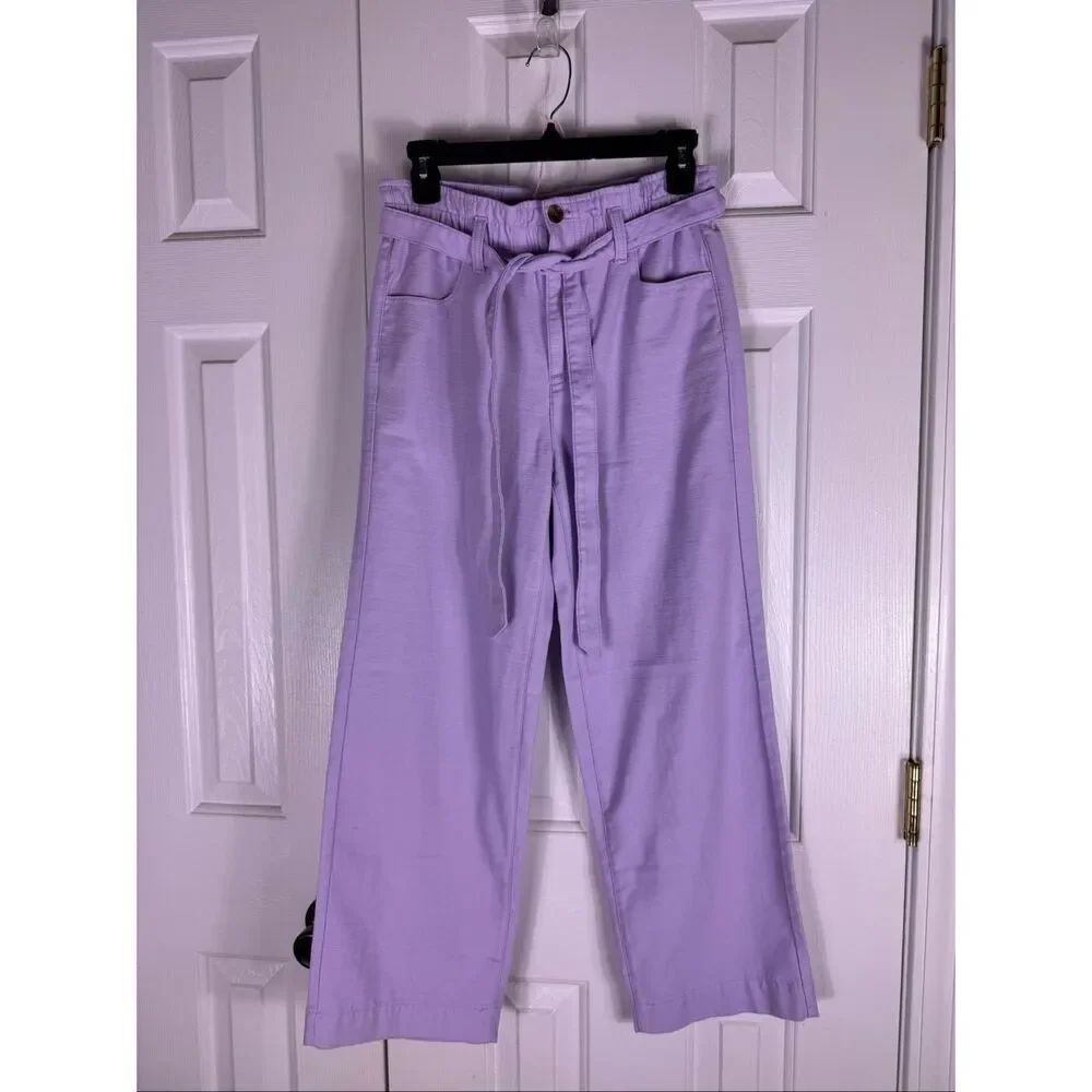 NWT J Crew Womens Paperbag Waist Wide Leg Lavender Pants Size 4P